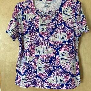 Coral Bay Women's NWOT Blue and Pink Tropical Leaf Women’s Size Petite Large